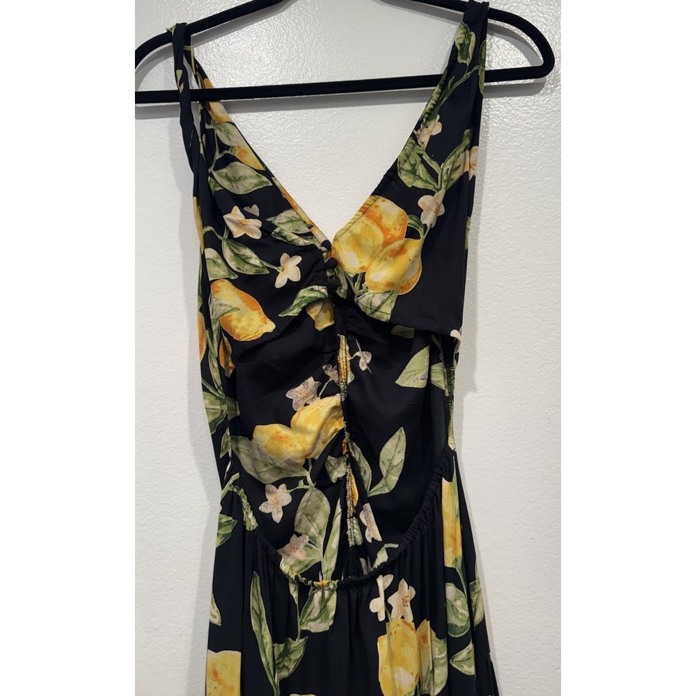 ASOS Design Twist Strap Midi Lemon Print Dress Size 6 Open Back Ruched Bodice - Picture 7 of 14